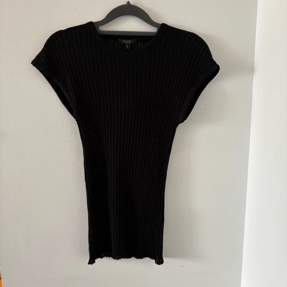 Massimo Dutti Open Knit Ribbed Crew Neck Black Top Size L NWT - Picture 6 of 11